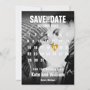 Invitación Calendario de Fotos Moderno Corazón Dorado Guardar