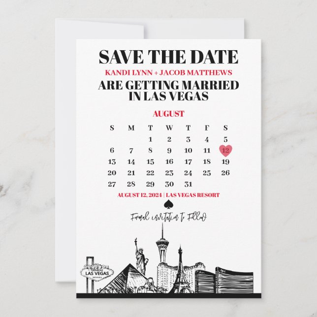 Invitación Calendario de Las Vegas Guardar la Fecha (Anverso)