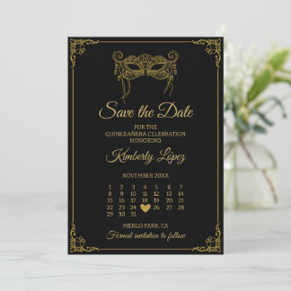 Invitación Calendario de Máscara Guardar la Fecha Quinceañera