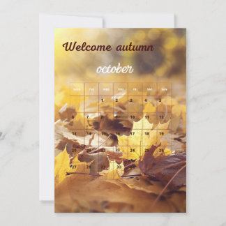Invitación Calendario de otoño de bienvenida con Lea amarilla