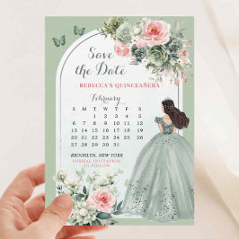 Invitación Calendario de Quince verde rosa y sabio Guardar fe