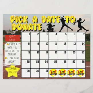 Invitación Calendario de recaudación de fondos de Softball "P