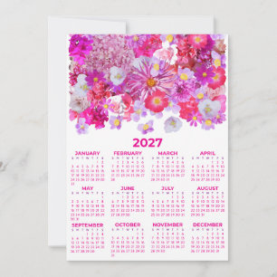 Invitación Calendario de todo el año 2027 con flores rosadas
