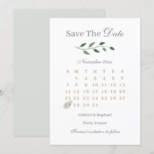 Invitación Calendario de Verdes de Eucalipto para Guardar la