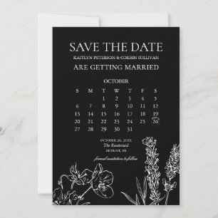 Invitación Calendario Elegante Gótico de Flor Silvestre Save 