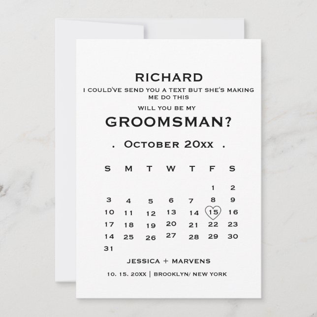 Invitación Calendario elegante Propuesta de Groomsman (Anverso)