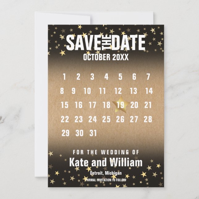 Invitación Calendario Estrellas Doradas Rústicas Guarda la Fe (Anverso)