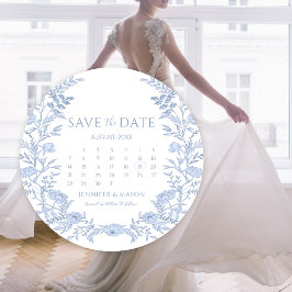Invitación Calendario Floral Azul Claro Guardar El Círculo De