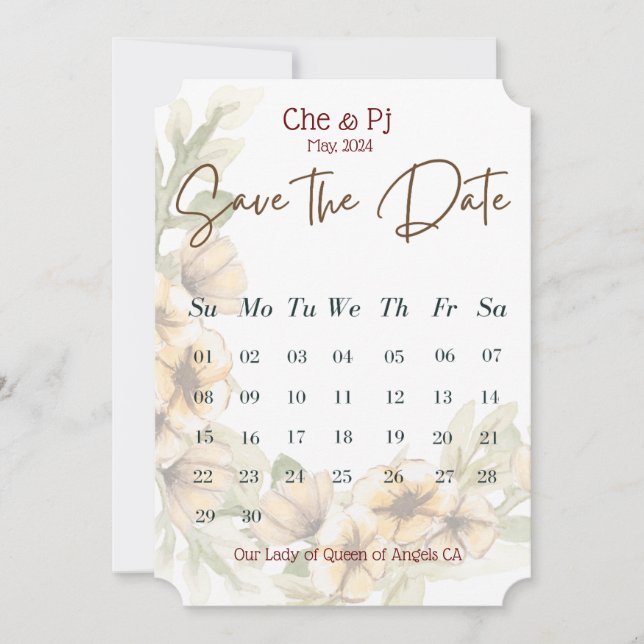 Invitación Calendario Floral Guardar la fecha (Anverso)