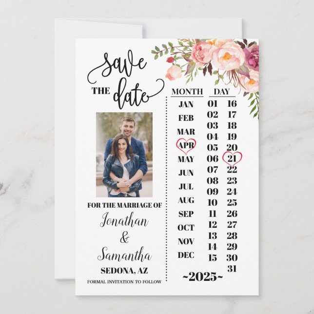 Invitación Calendario fotográfico para guardar la fecha boda  (Anverso)