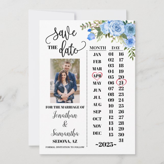 Invitación Calendario fotográfico para guardar la fecha boda  (Anverso)