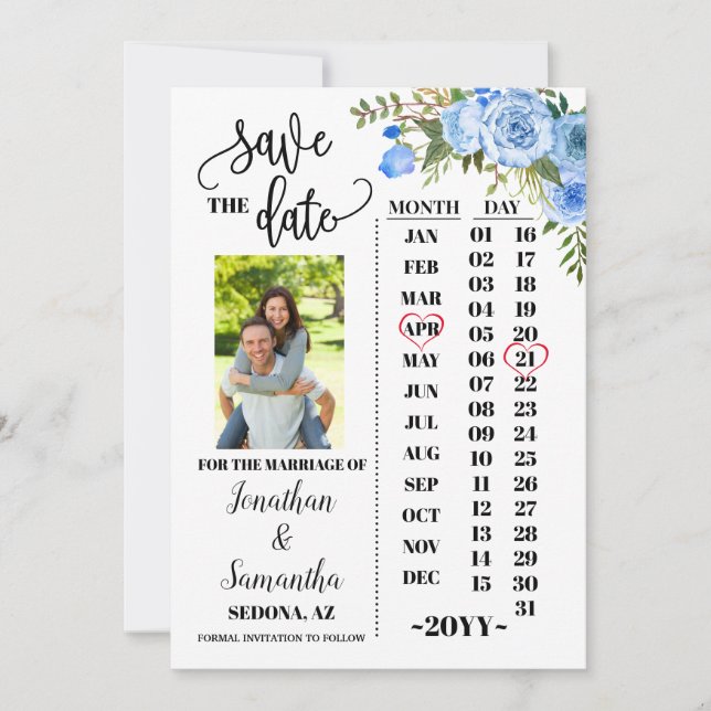 Invitación Calendario fotográfico para guardar la fecha boda  (Anverso)
