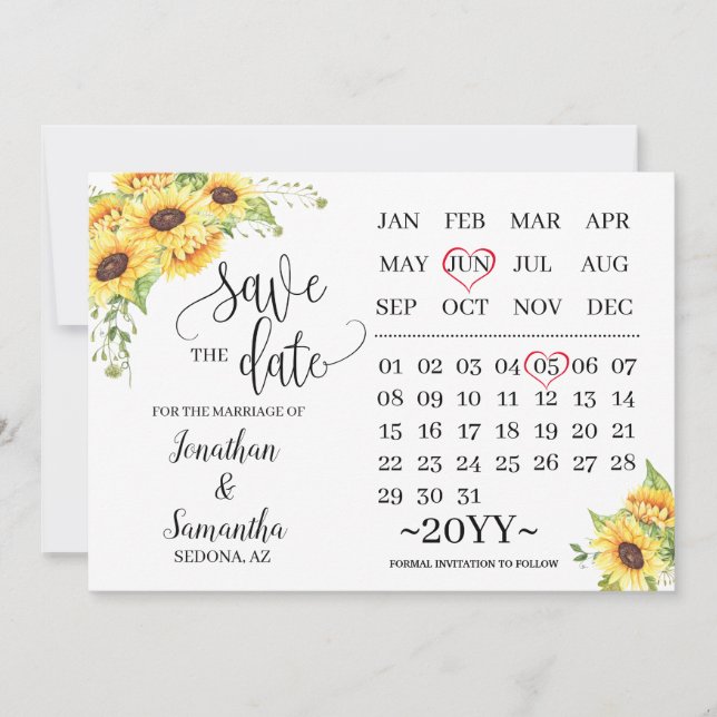 Invitación calendario guardar la fecha del día de la boda de  (Anverso)