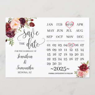Invitación calendario guardar la fecha del día de la boda de