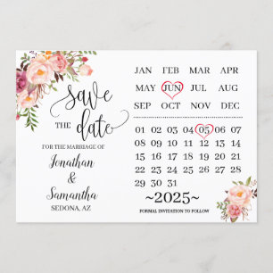 Invitación calendario guardar la fecha Día de la boda floral 