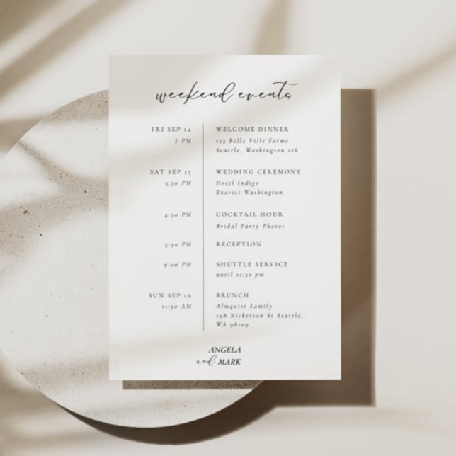 Invitación Calendario Itinerario de Fin de Semana de Boda Mod (Subido por el creador)
