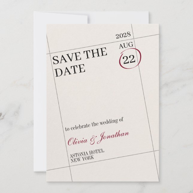 Invitación Calendario Marcado Guardar Fecha Personalizar Imag (Anverso)