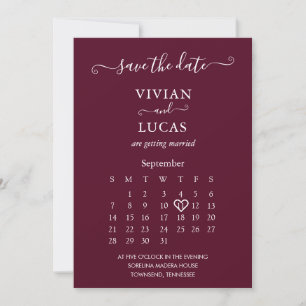 Invitación Calendario moderno de escritura borgoñona salva la