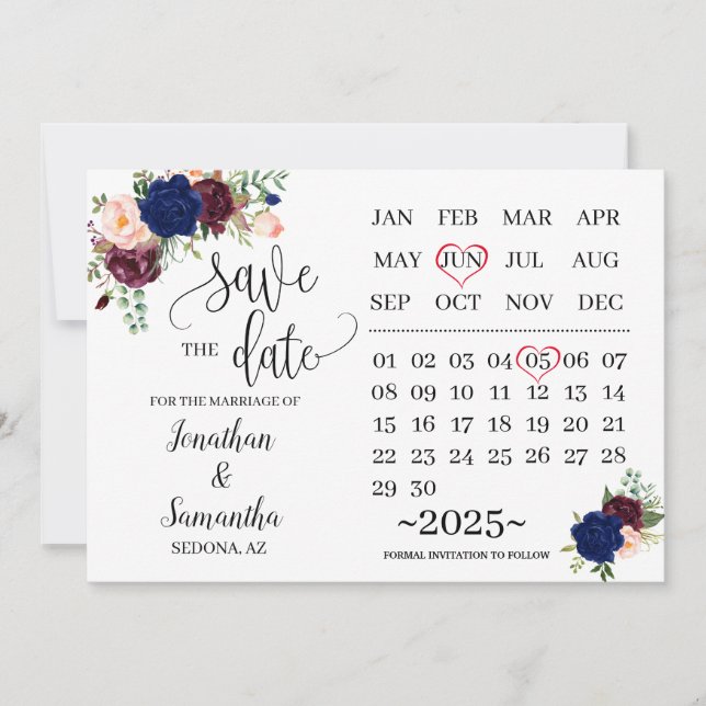 Invitación Calendario para salvar la fecha de la boda de Borg (Anverso)