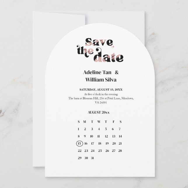 Invitación Calendario Retro de Boda para Guardar la Fecha | T (Anverso)