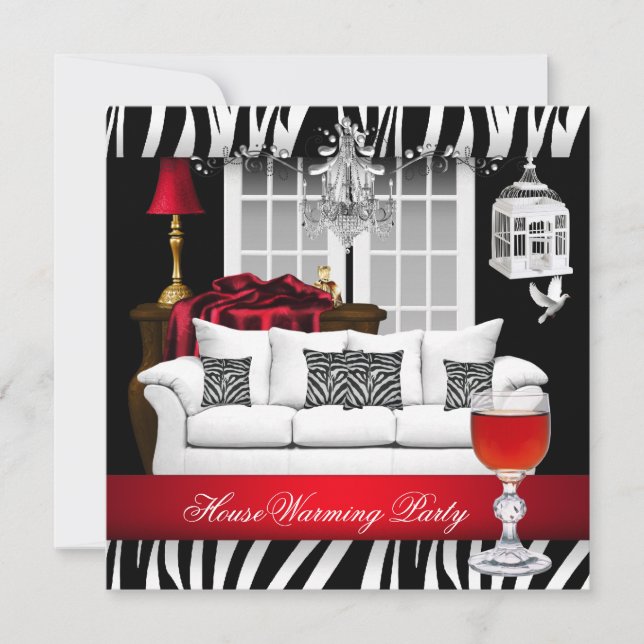 Invitación Calentamiento de Casa Rojo Blanco Negro Candil Ceb (Anverso)