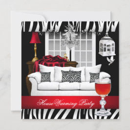 Invitación Calentamiento de Casa Rojo Blanco Negro Candil Ceb