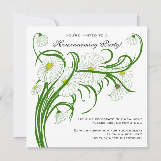 Invitación Calentamiento de casas de época, flores de flores  (Anverso)
