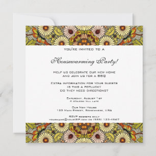 Invitación Calentamiento de casas de época, flores de jardín 