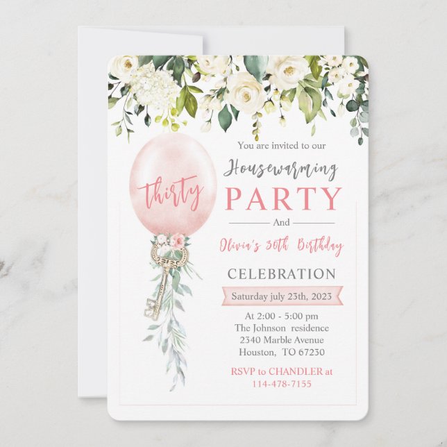 Invitación Calentamiento de hogares personalizado y cumpleaño (Anverso)