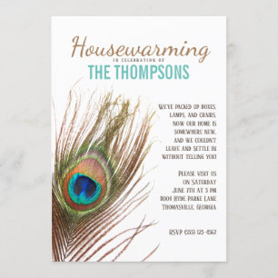 Invitación Calentamiento de la casa con plumas de pavo real