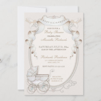 Invitación Calesa Vintage Marfil Crema Gingham Pájaros