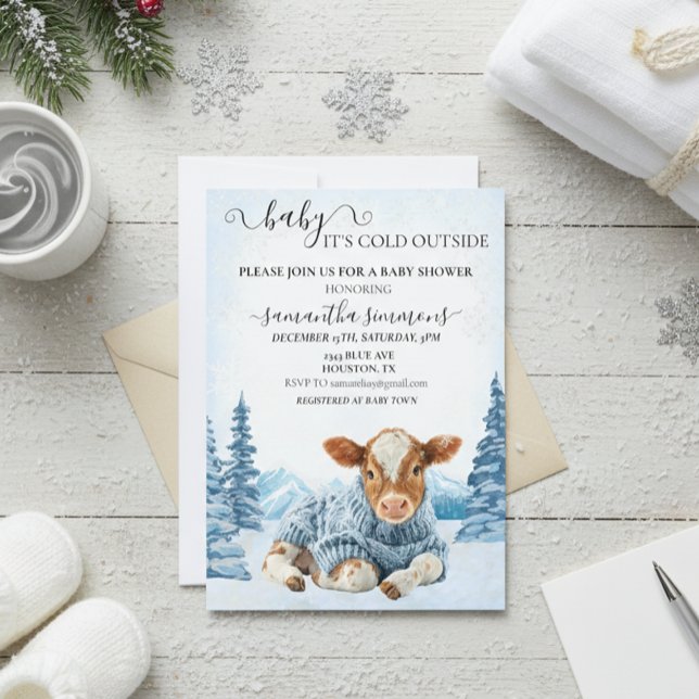 Invitación Calf Baby It's Cold Outside Shower Winter  (Subido por el creador)