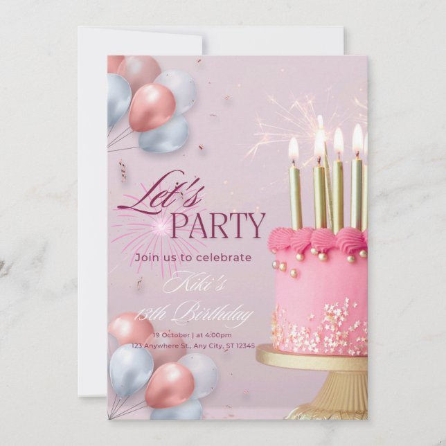 Invitación calibración de color rosa de cumpleaños (Anverso)
