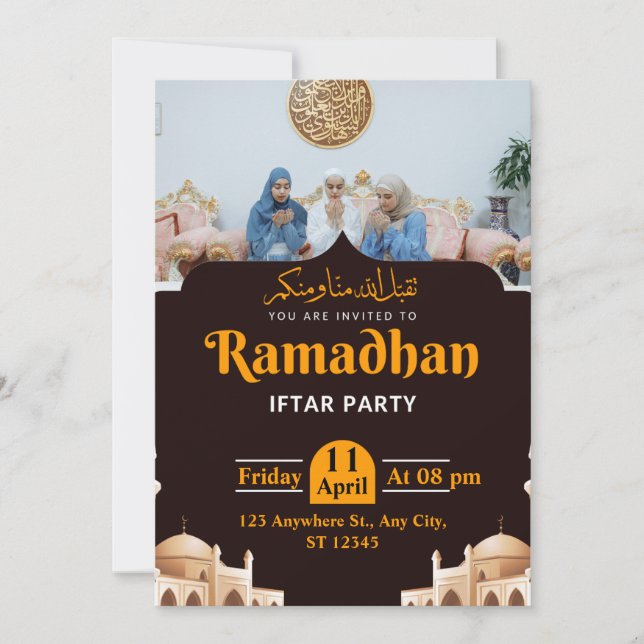 Invitación Calidez y unión: Una fiesta de Iftar de Ramadán (Anverso)
