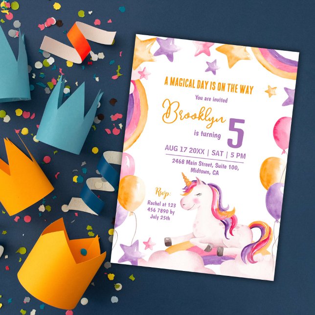 Invitación Cálido arco iris de unicornio moderno 5 años (Subido por el creador)