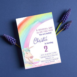 Invitación Cálido arcoiris de unicornio de segundo cumpleaños