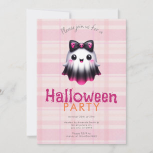Invitación Cálido blanco rosado negro fantasma Skulls fiesta