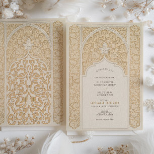 Invitación Cálido Boda Art Nouveau de Taupe y Cream Lace