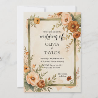 Invitación Cálido Boda Rústico Elegante Floral