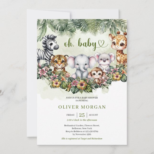 Invitación Cálido color azari animales vegetación tropical (Anverso)