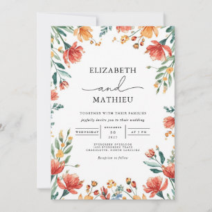 Invitación Cálido Coral y Green Floral Garden Wedding