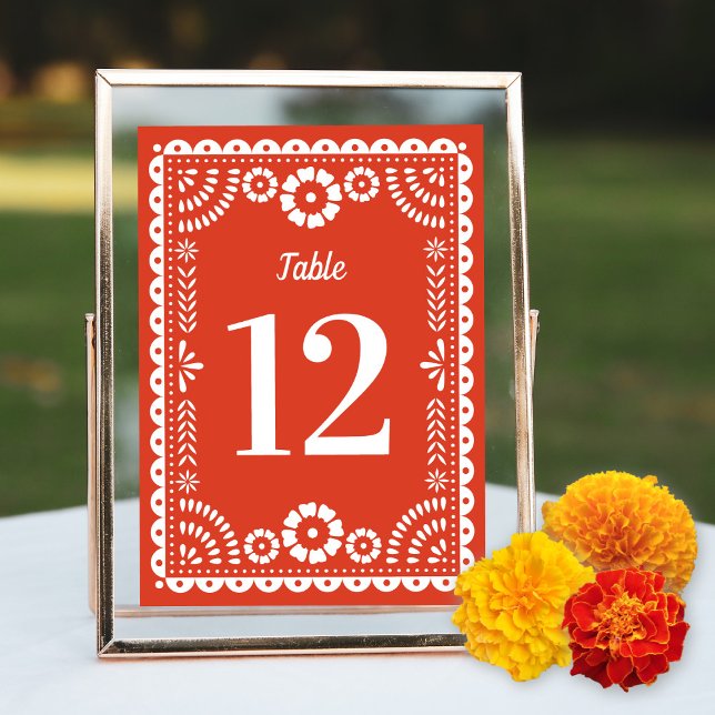 Invitación Cálido Papel Rojo Picado Número de Tabla (Subido por el creador)