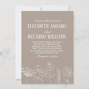 Invitación Cálido Taupe Beige Terracotta Line Art Wildflower