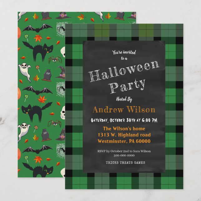 Invitación Cálido Y Alegre Panorama De Halloween (Anverso / Reverso)
