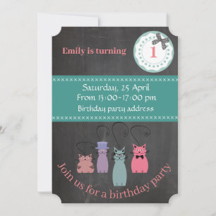 Invitación Cálido y moderno tiza gatos graciosos cumpleaños