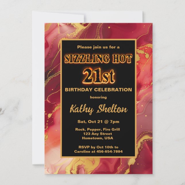 Invitación Caliente 21º cumpleaños del rojo y el oro (Anverso)