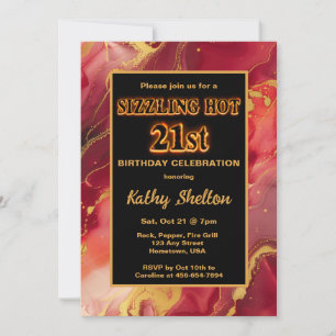 Invitación Caliente 21º cumpleaños del rojo y el oro