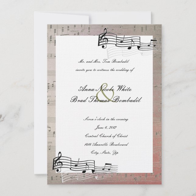 Invitación caliente de la boda de la música de los (Anverso)