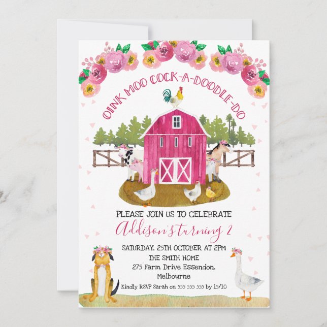 Invitación Caliente granjas de granjas rosadas (Anverso)