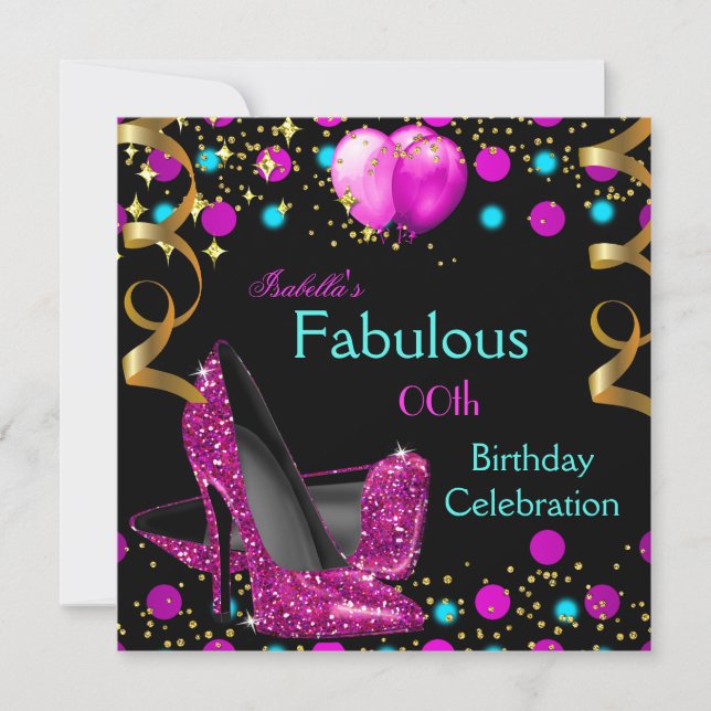 Invitación Caliente Rosa Azul Verde azulado de tacones altos  (Anverso)